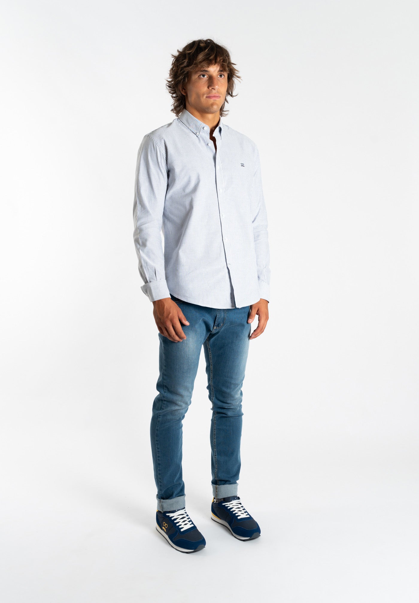 Camisa Oxford Cuello Botón Rayas Azul