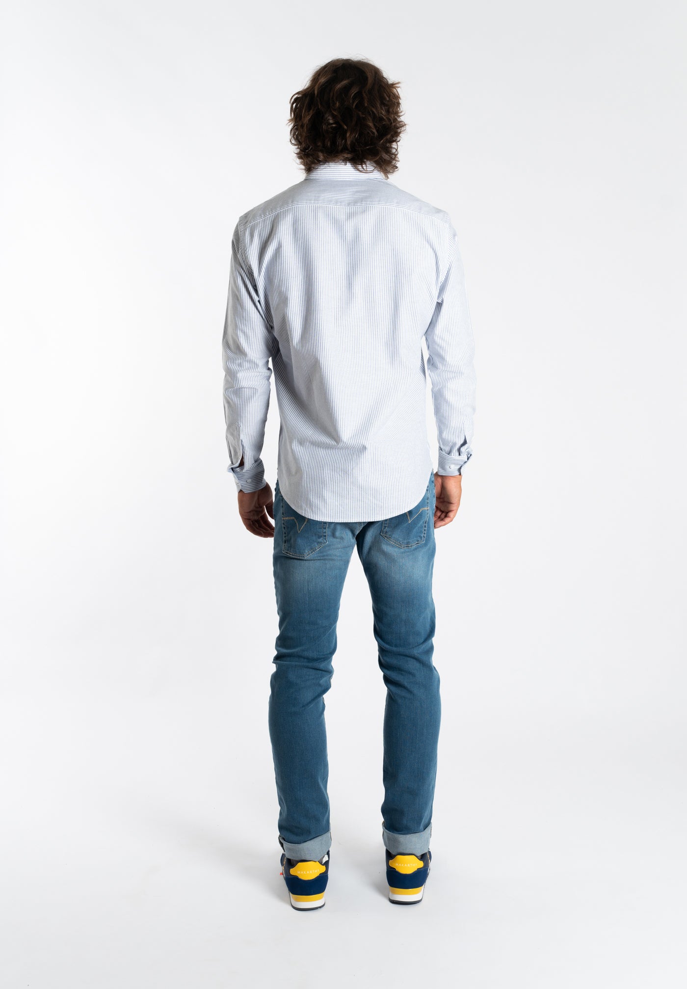 Camisa Oxford Cuello Botón Rayas Azul