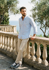 Camisa Oxford Cuello Botón Celeste