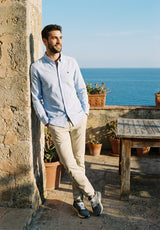 Camisa Oxford Cuello Botón Celeste