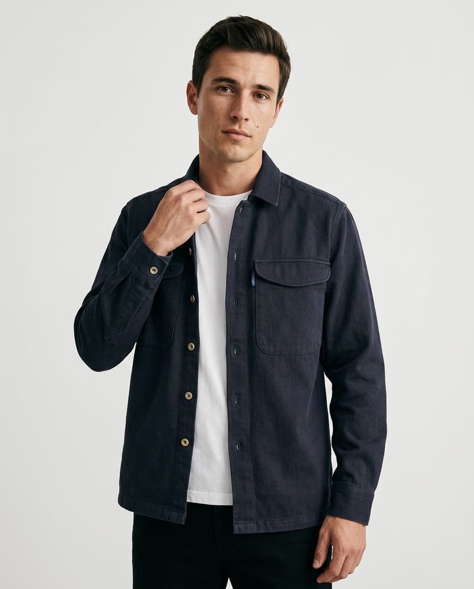 Riveted Twill Overshirt Navy