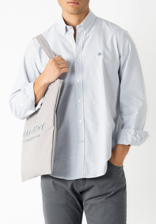 Camisa Oxford Rayas Gris Oscuro