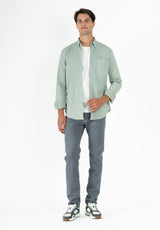 Camisa Sarga Cuello Botón Oliva