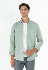 Camisa Sarga Cuello Botón Oliva