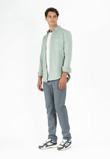 Camisa Sarga Cuello Botón Oliva