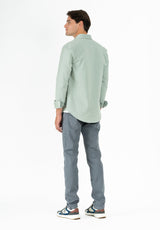 Camisa Sarga Cuello Botón Oliva