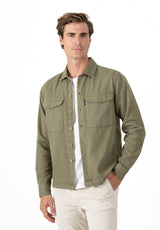 Olive Rivet Twill Overshirt