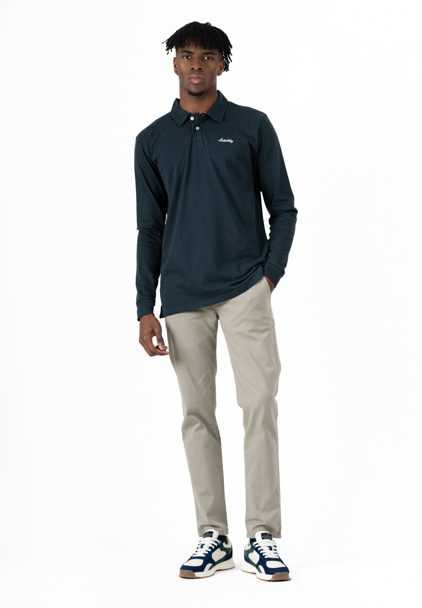 Makarthy Petroleum Blue Long-Sleeved Polo Shirt