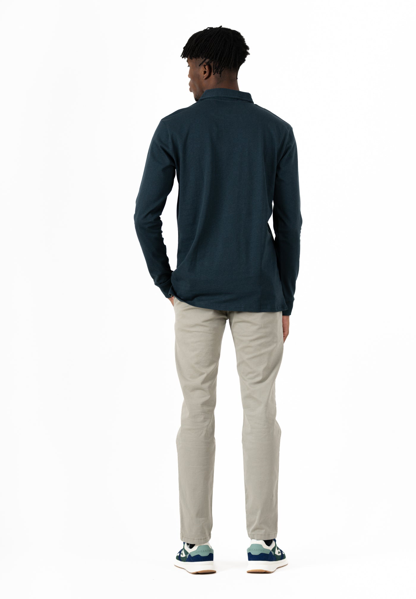 Makarthy Petroleum Blue Long-Sleeved Polo Shirt