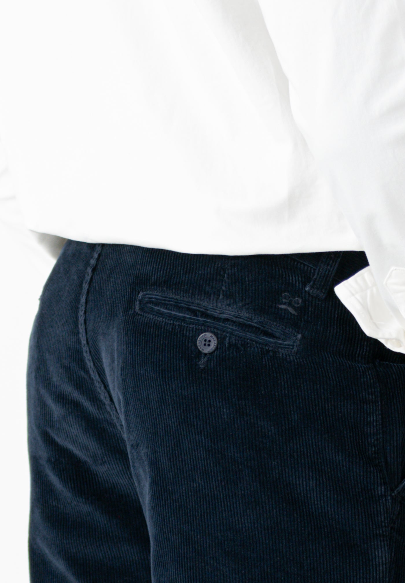 Navy Pleated Corduroy Trousers
