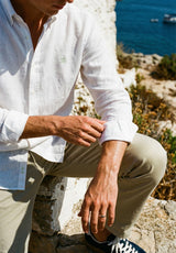 Camisa Manga Larga Cuello Botón Lino slim Blanco