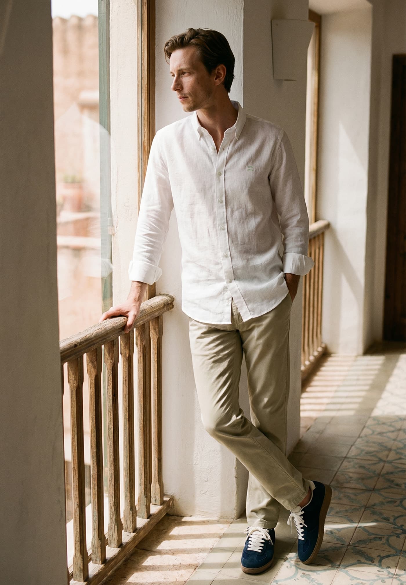 Camisa Manga Larga Cuello Botón Lino slim Blanco