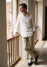 Camisa Manga Larga Cuello Botón Lino slim Blanco