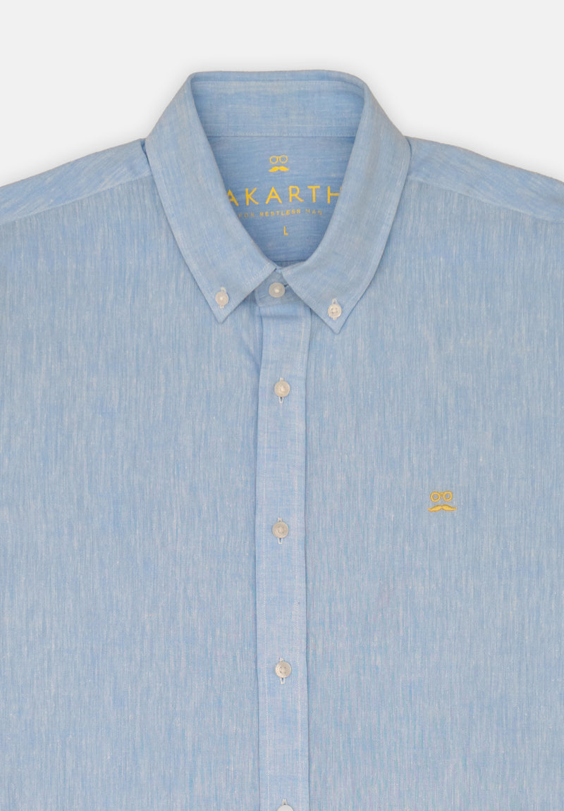 Camisa Lino slim Azul Niebla
