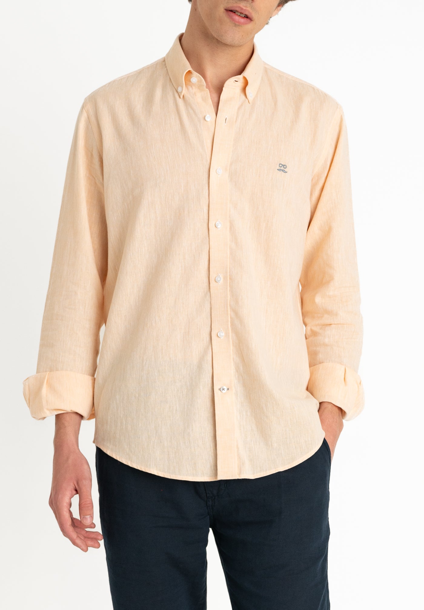 Camisa Lino Slim Peach Makarthy