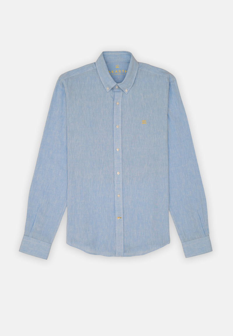 Camisa Lino Slim Azul Niebla
