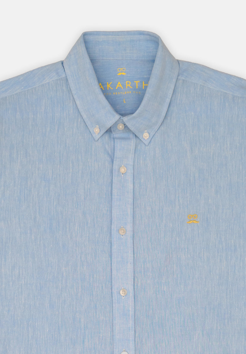 Camisa Lino Slim Azul Niebla