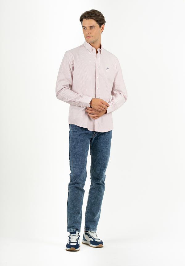 Camisa Manga Larga Oxford Rayas Rojizo