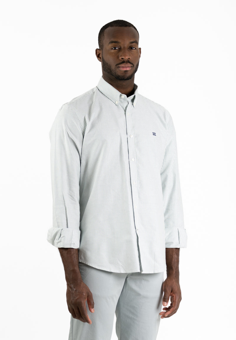 Camisa Manga Larga Oxford Rayas Verde Hierba
