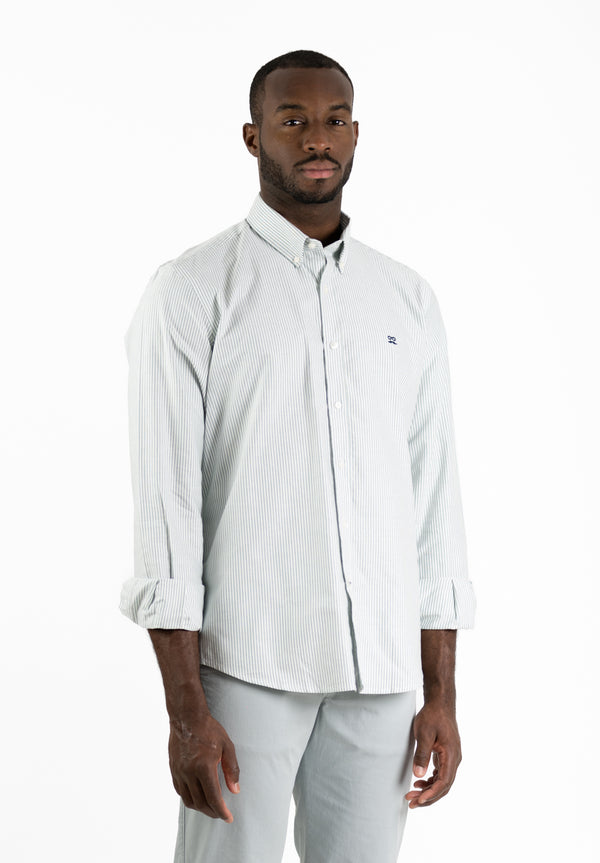 Camisa Manga Larga Oxford Rayas Verde Hierba