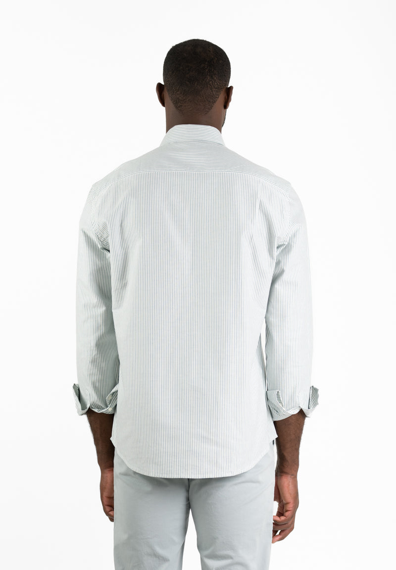 Camisa Manga Larga Oxford Rayas Verde Hierba