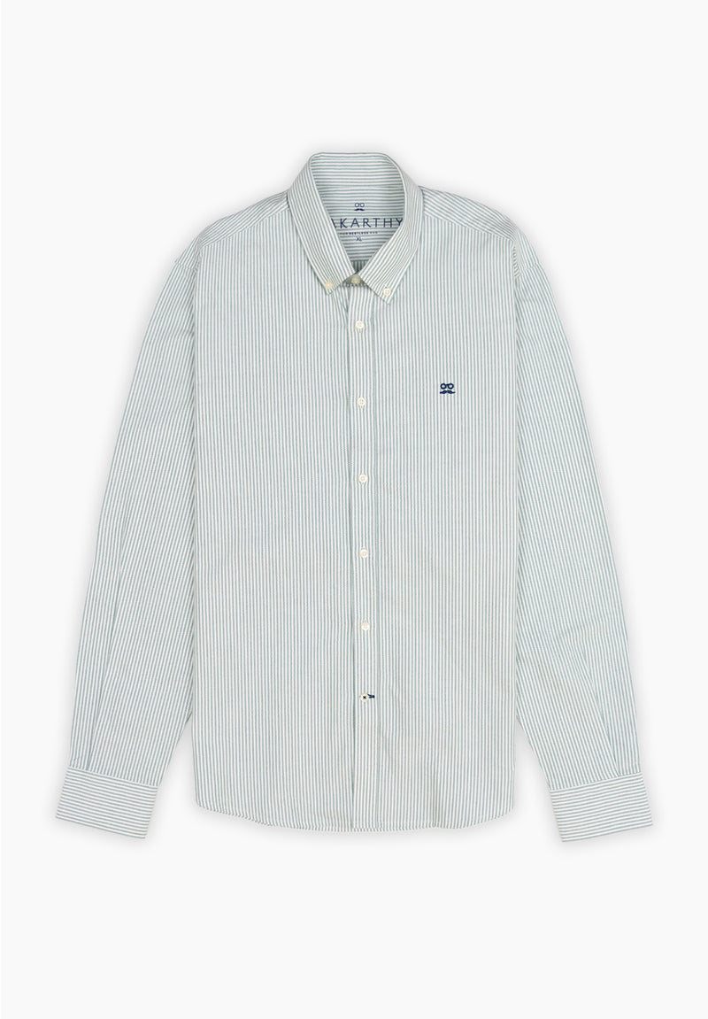 Camisa Manga Larga Oxford Rayas Verde Hierba