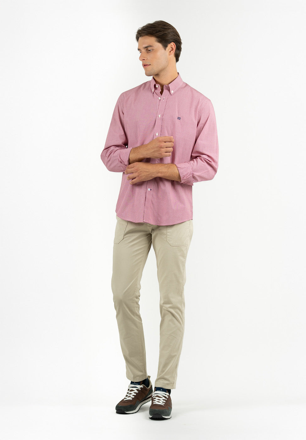 Gingham Button-Down Shirt (Reddish)