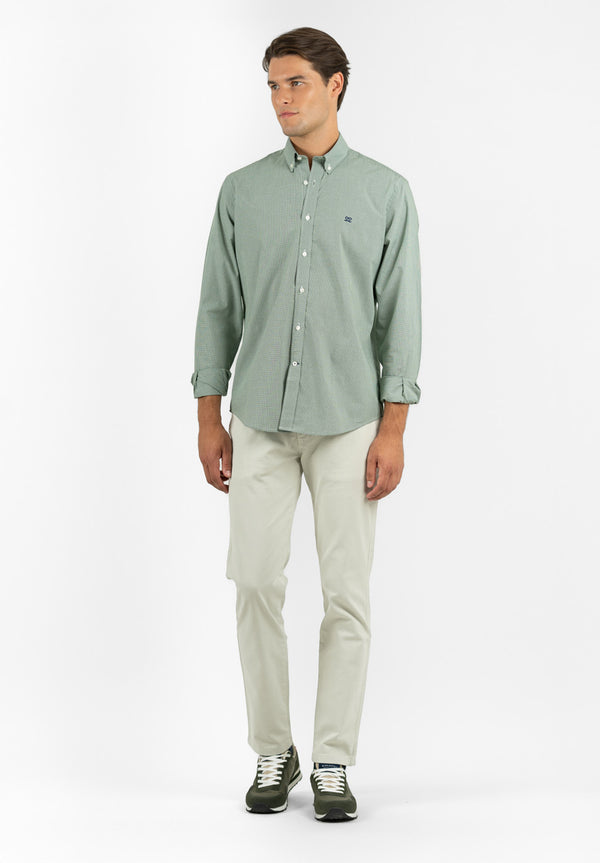 Camisa Vichy Botón Verde Hierba