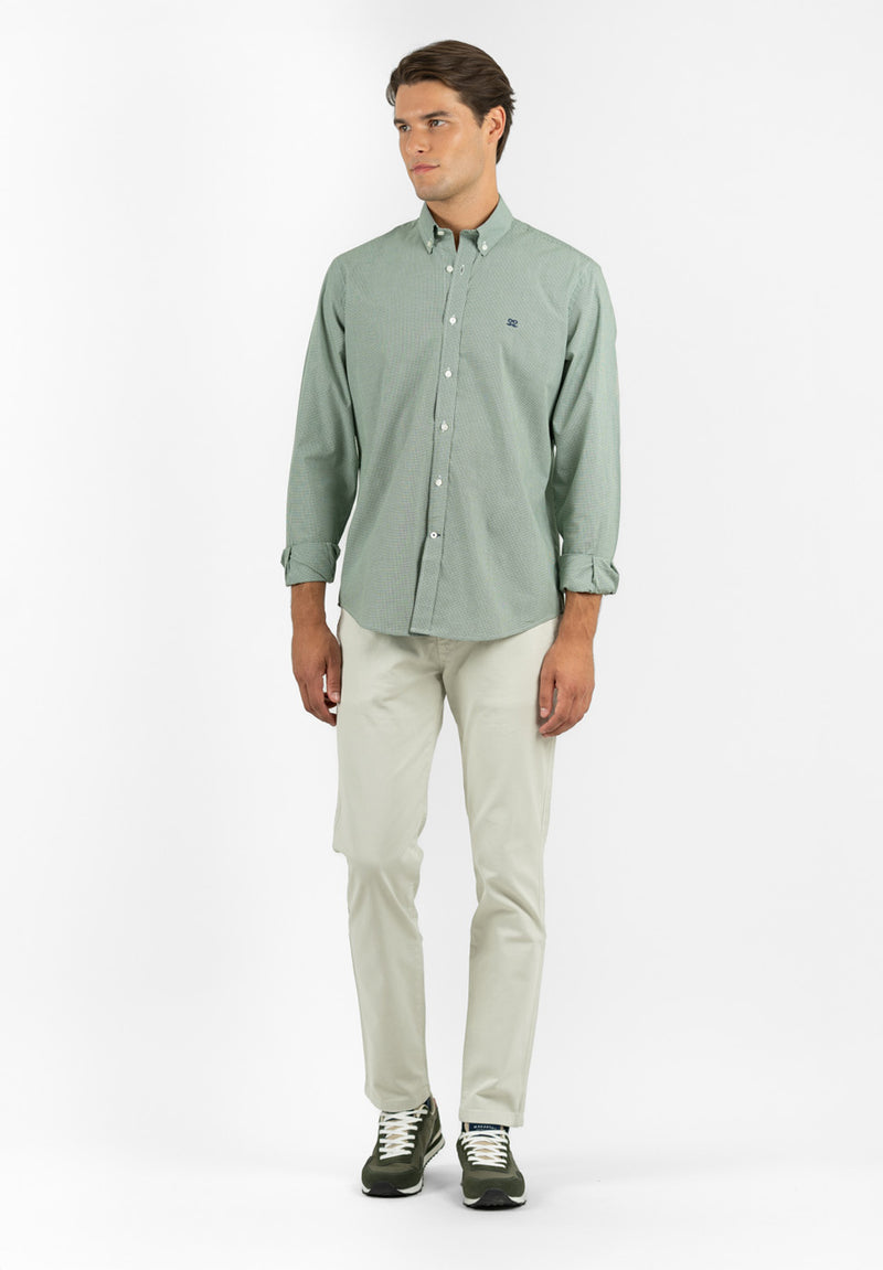 Camisa Vichy Botón Verde Hierba