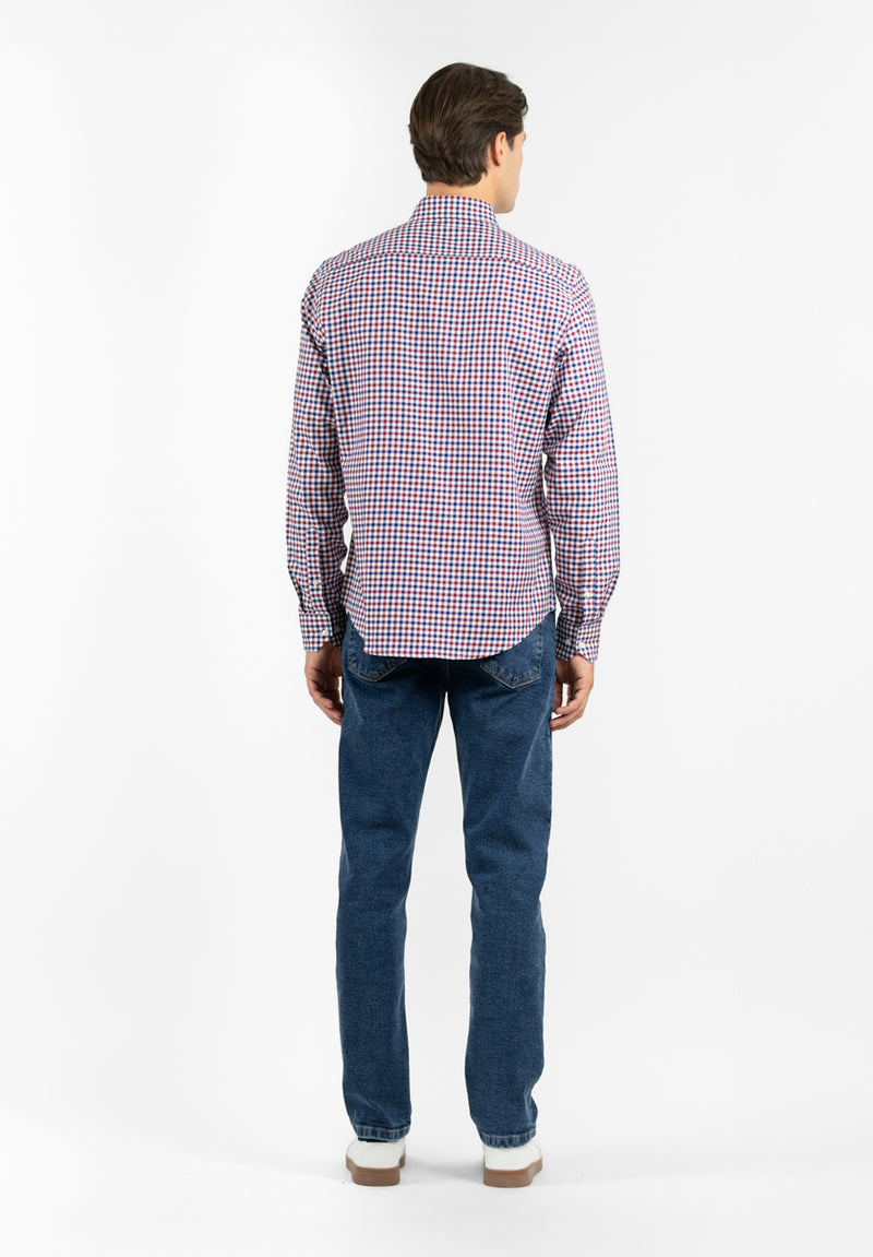 Camisa Manga Larga Cuadros Doble Burdeos