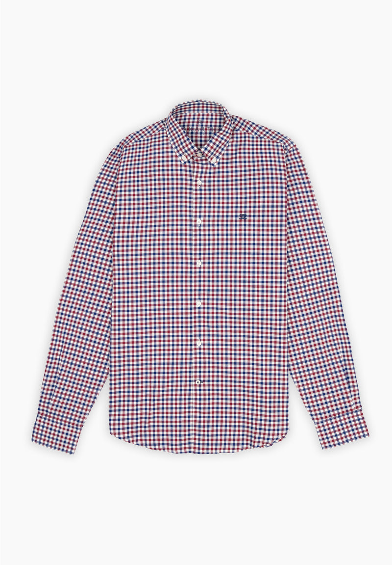 Camisa Manga Larga Cuadros Doble Burdeos