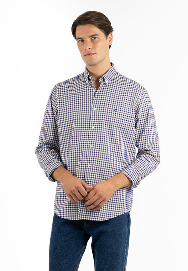 Camisa Manga Larga Cuadros Doble Marino