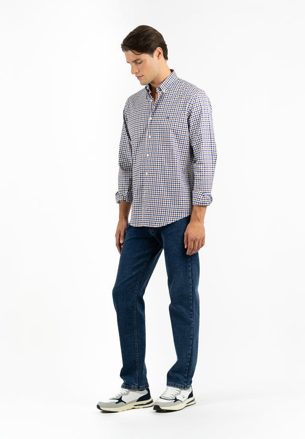 Camisa Manga Larga Cuadros Doble Marino