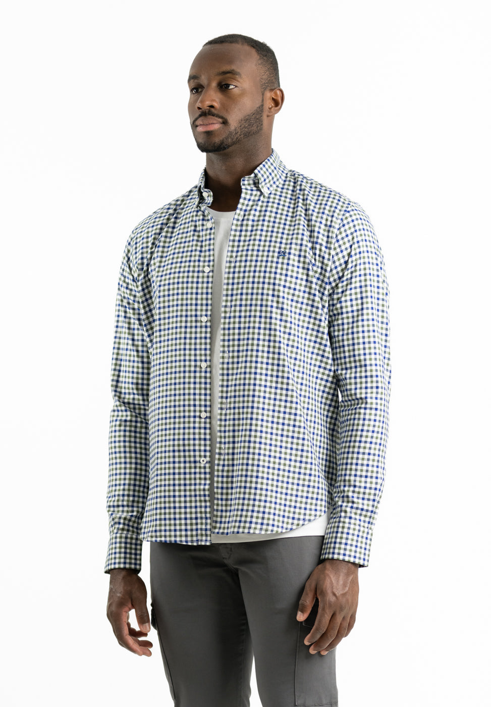 Double Plaid Grass Green Shirt