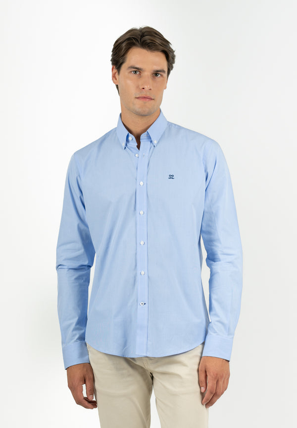 Camisa Regata Minicuadros Azul niebla