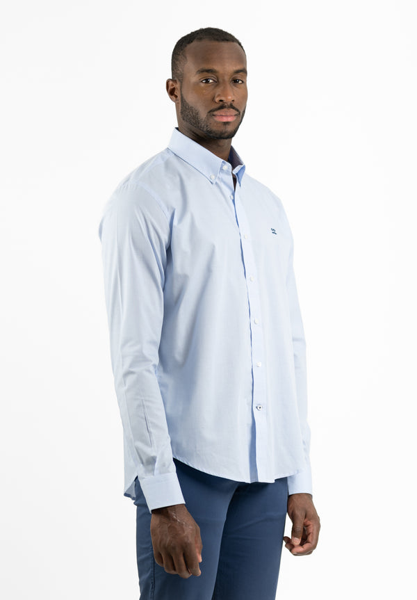 Camisa Manga Larga Lisa College Azul Niebla