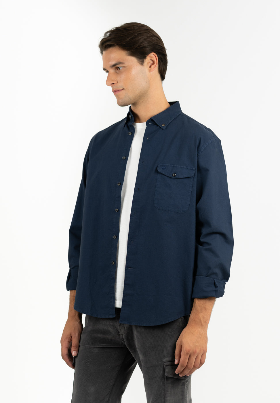 Pinpoint Shirt Navy Button