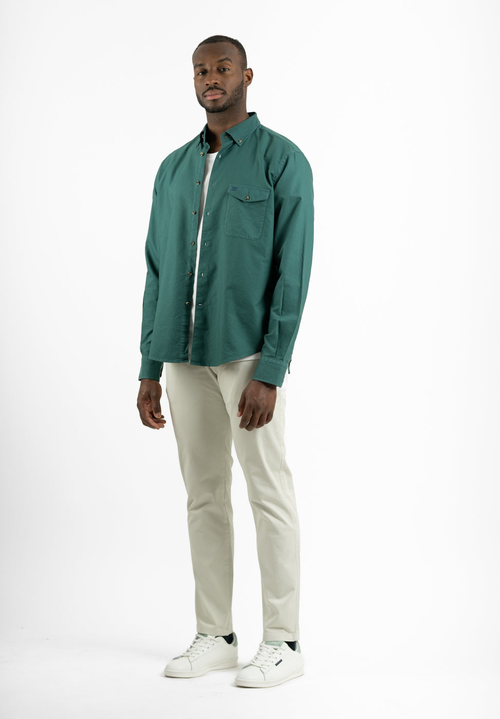 Grass Green Pin Point Button-Down Shirt