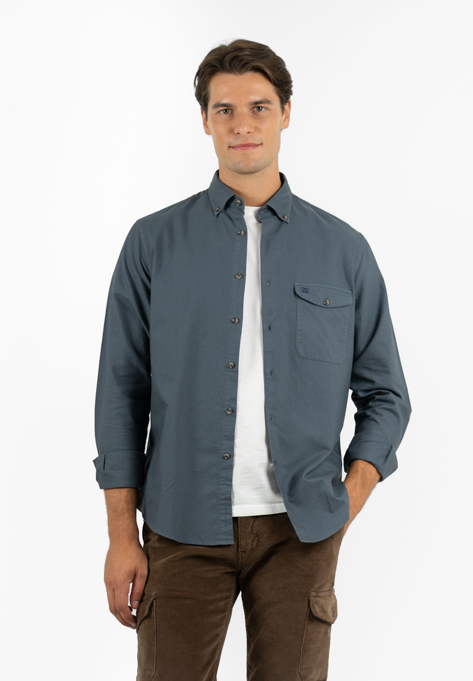 Gray Button-Down Pinpoint Shirt