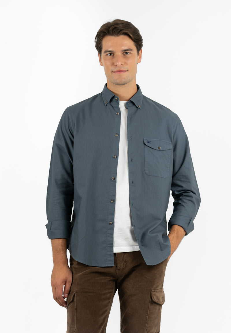 Camisa Pin Point Botón Gris