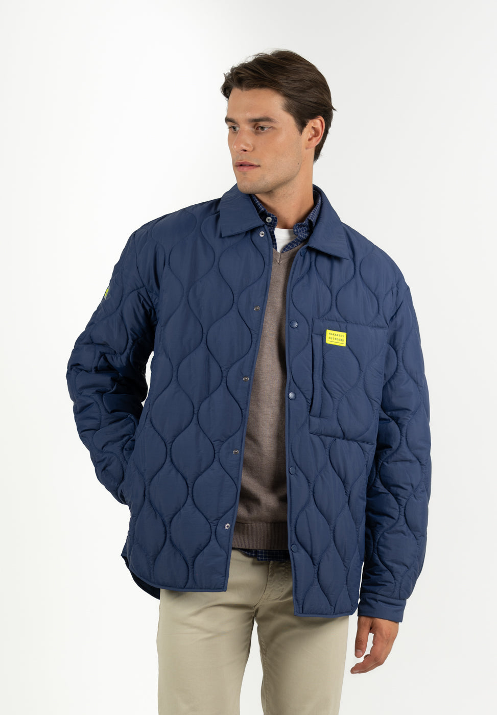 Navy Quilted Cable Knit Parka