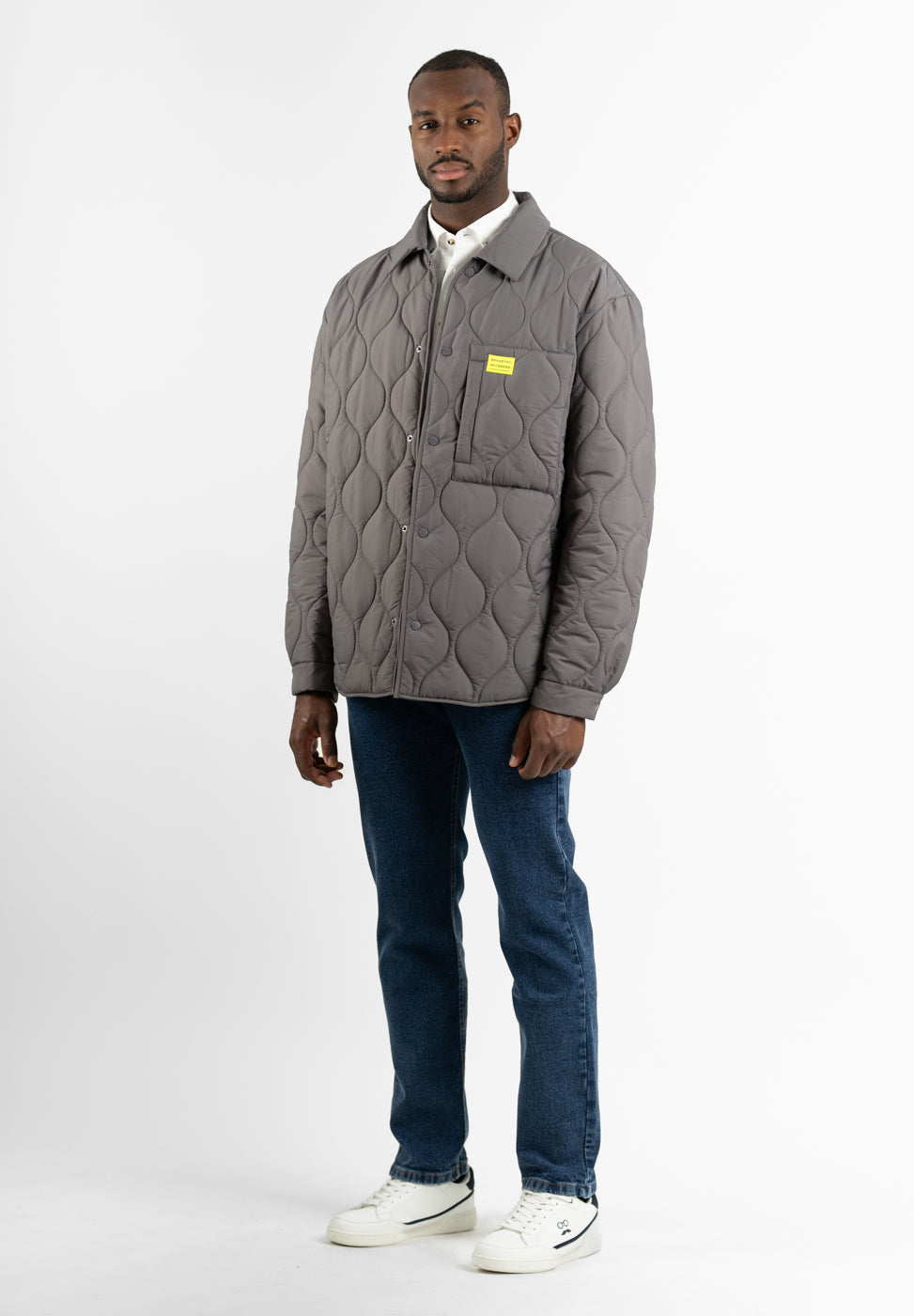 Charcoal Quilted Parka with Cables
