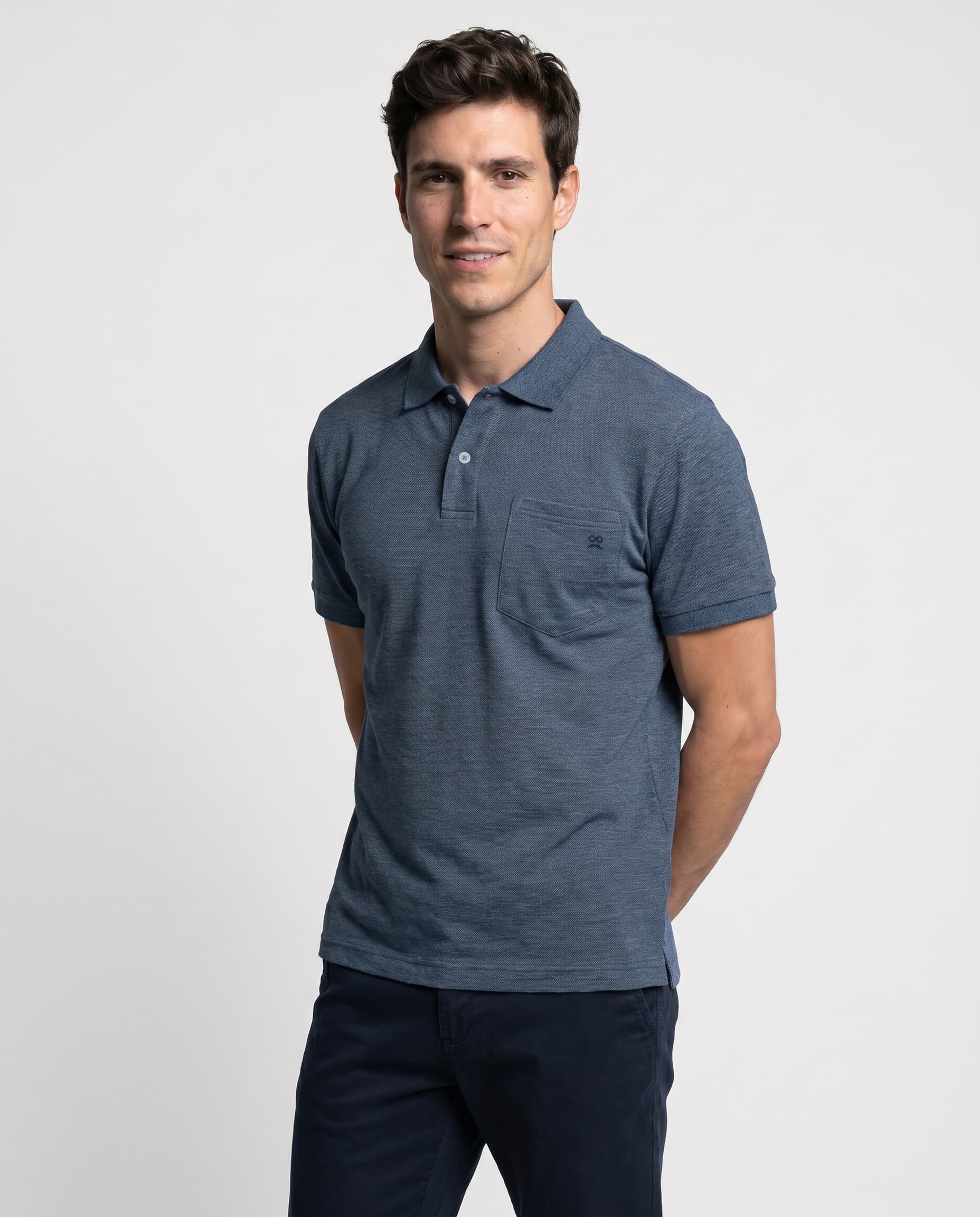 Polo Clásico Manga Corta Flamé Azul Niebla