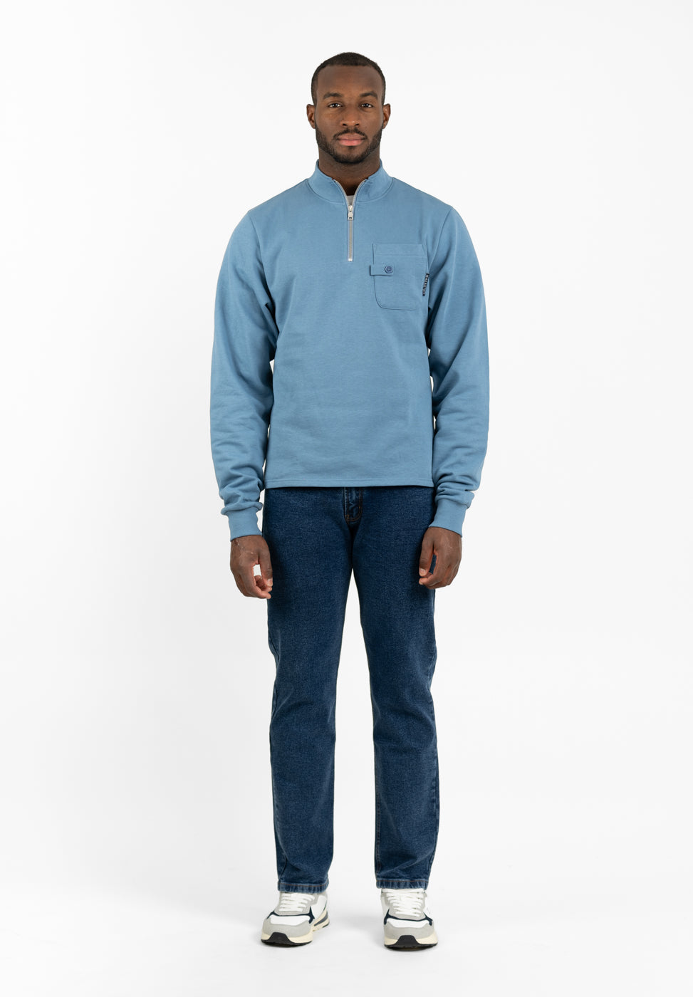Indigo Piqué Neck Sweatshirt