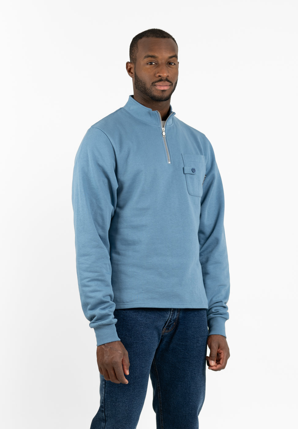 Indigo Piqué Neck Sweatshirt