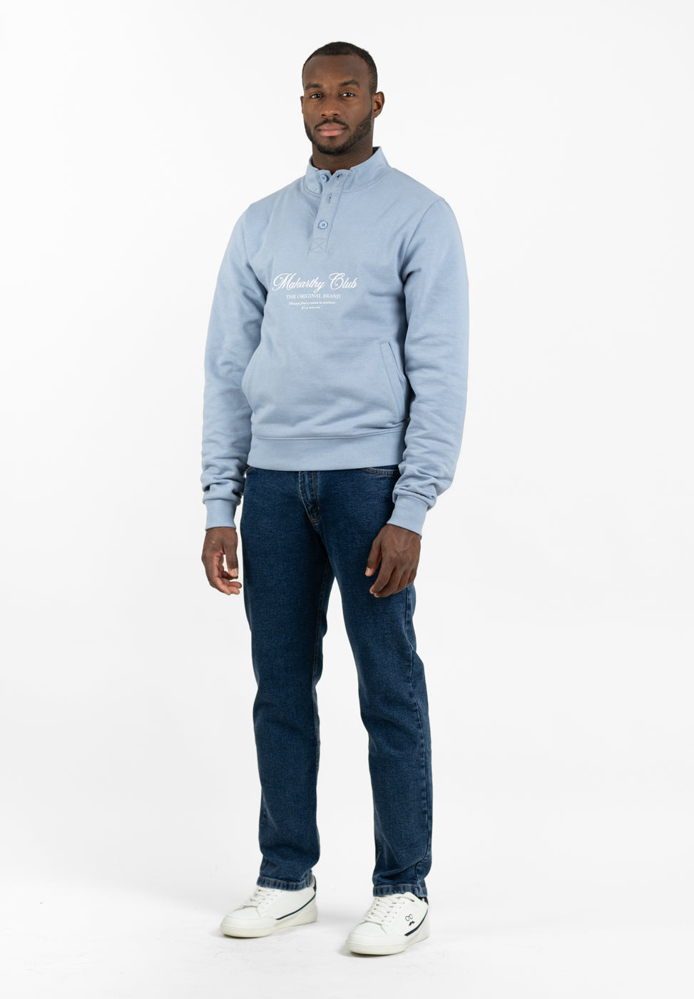 Mist Blue Snap-Neck Sweatshirt