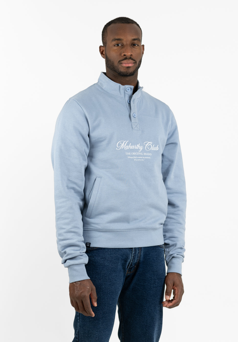 Mist Blue Snap-Neck Sweatshirt