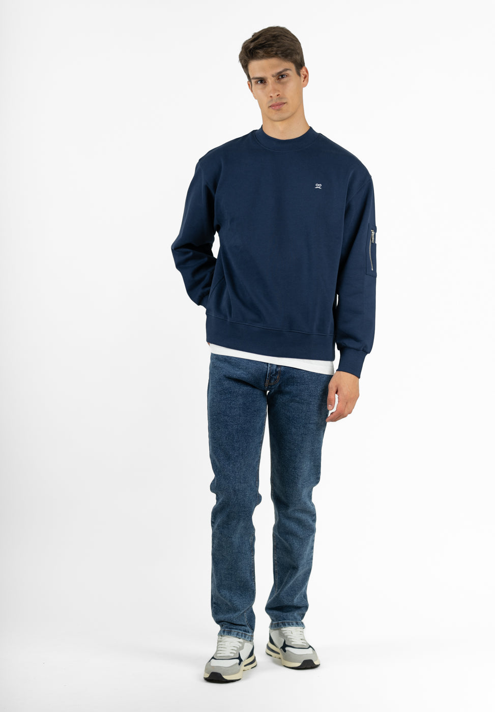 Navy Box-Neck Pocket Sweatshirt