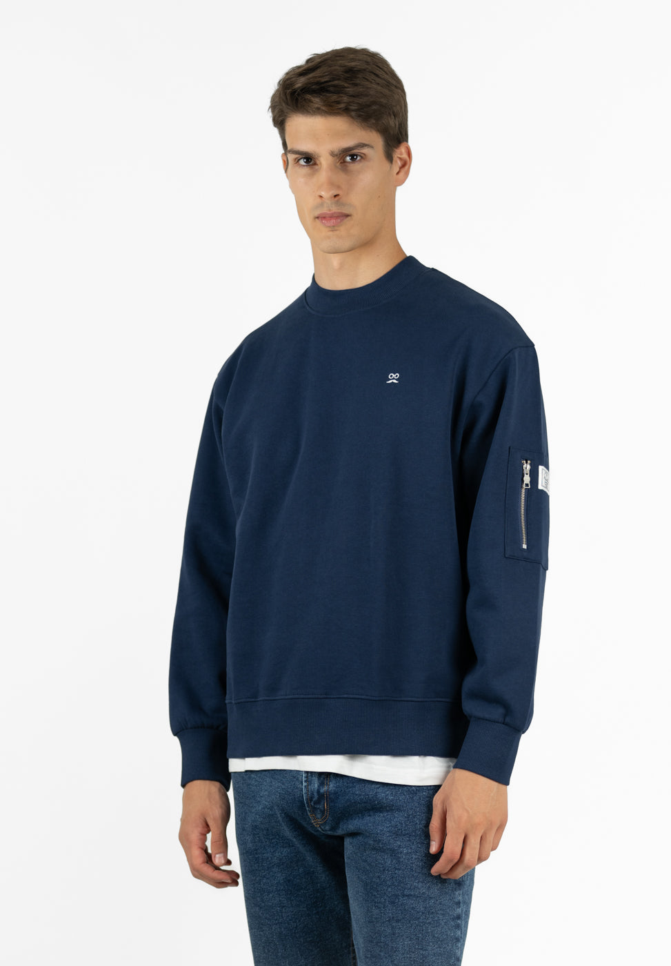 Navy Box-Neck Pocket Sweatshirt