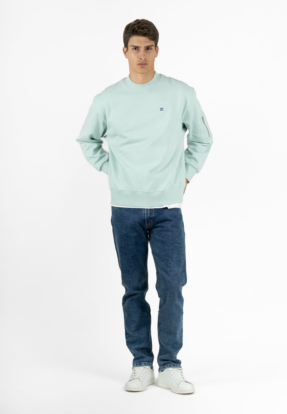 Aquamarine Crew Neck Pocket Sweatshirt